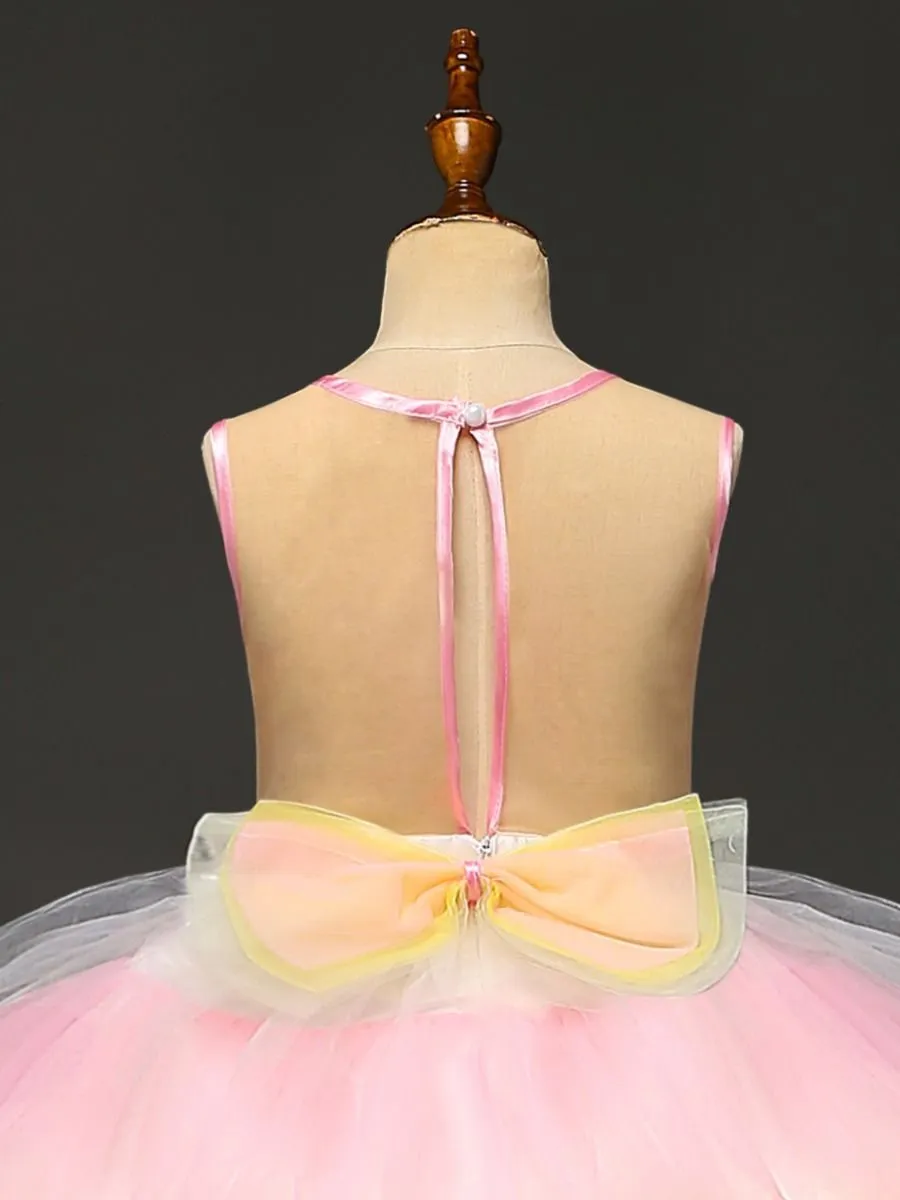 2 Kinds Flower Trim Unicorn Layered Princess Party Dress