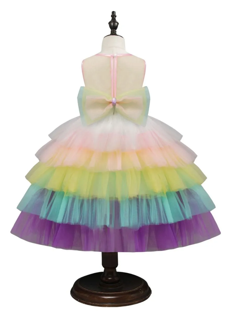 2 Kinds Flower Trim Unicorn Layered Princess Party Dress