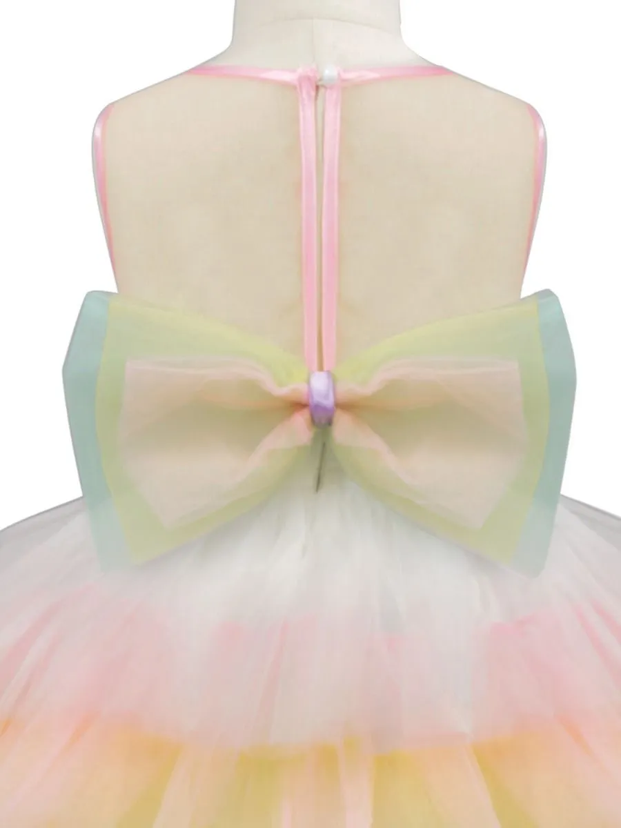 2 Kinds Flower Trim Unicorn Layered Princess Party Dress