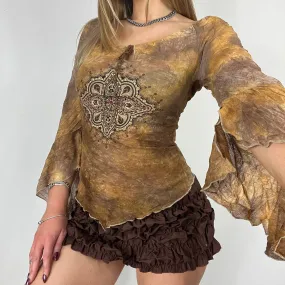 70s style tie dye flare sleeve asymmetrical - Size S