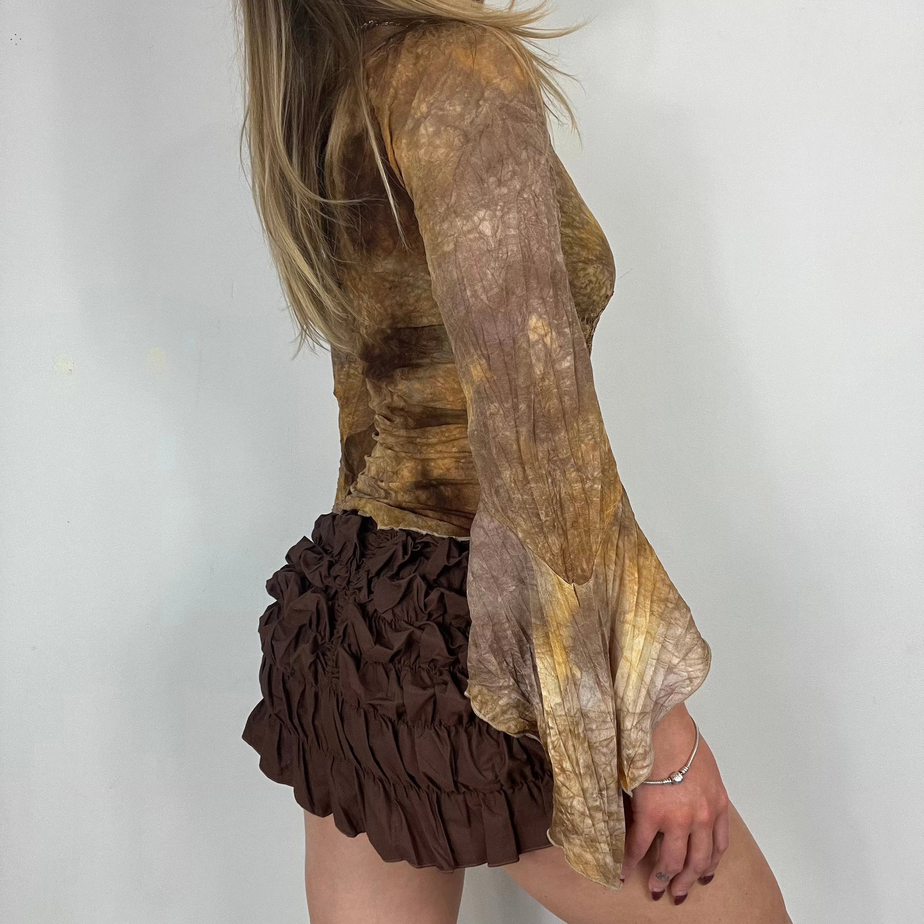 70s style tie dye flare sleeve asymmetrical - Size S