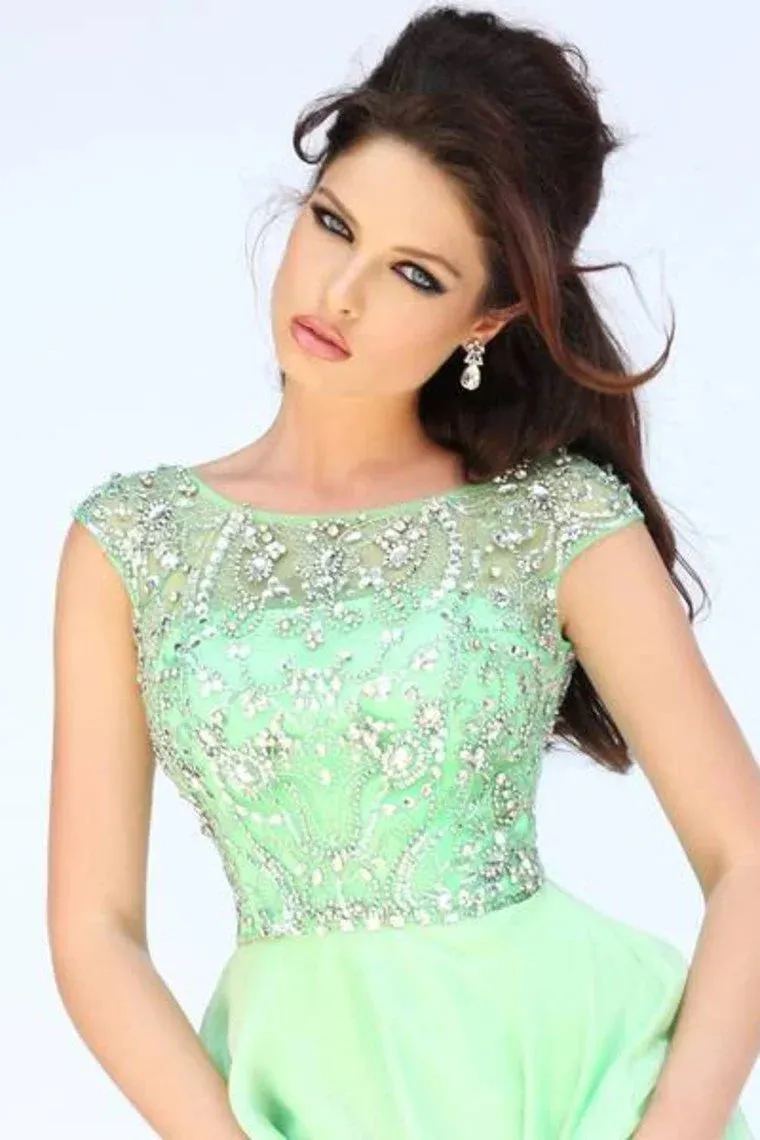 A-Line Formal Dresses Scoop Floor-Length Chiffon Beaded Bodice