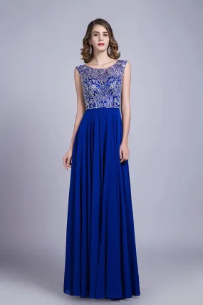 A-Line Formal Dresses Scoop Floor-Length Chiffon Beaded Bodice