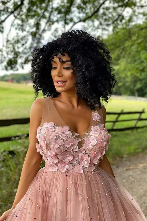 A-Line Graduation Dresses Beaded Tulle Homecoming Dress with Flowers