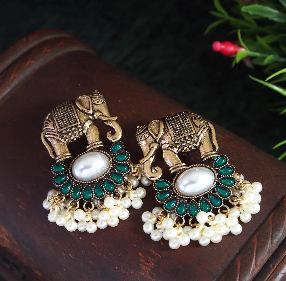 Antique Gold Plated Elephant Traditional Ethnic Dangle Earring