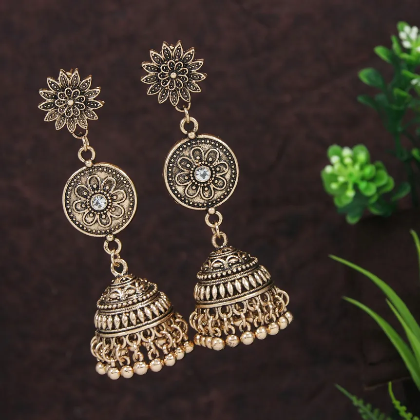 Antique Gold/Silver Plated Floral Design layered Jhumki Earring