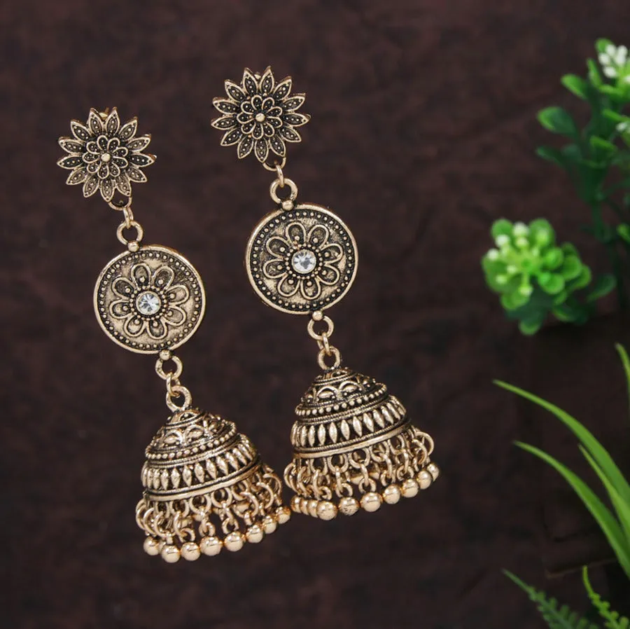 Antique Gold/Silver Plated Floral Design layered Jhumki Earring