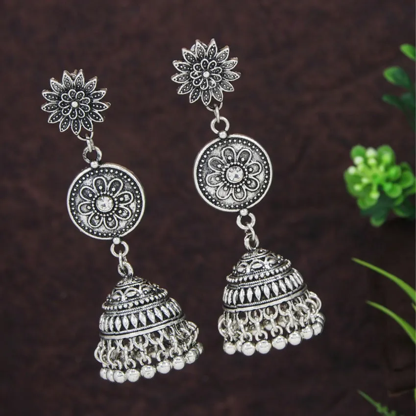Antique Gold/Silver Plated Floral Design layered Jhumki Earring