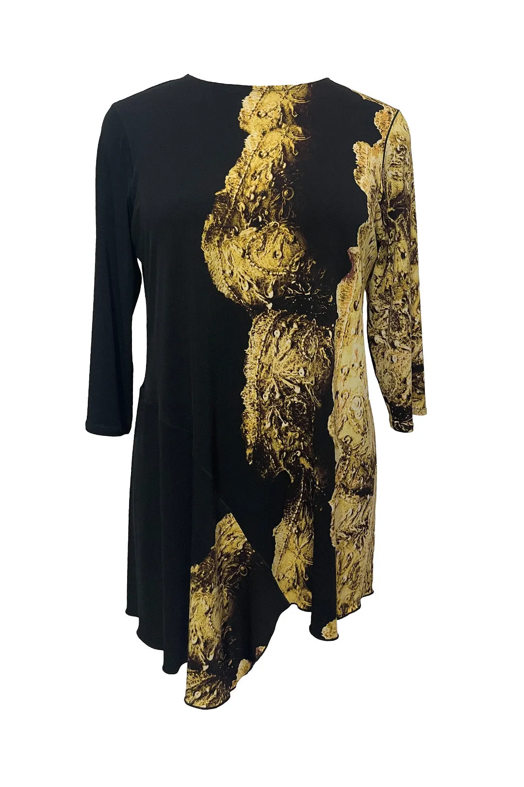 BOAT NECK 3/4 SLEEVE HANDKERCHIEF BOTTOM SINGLE LAYERED TUNIC