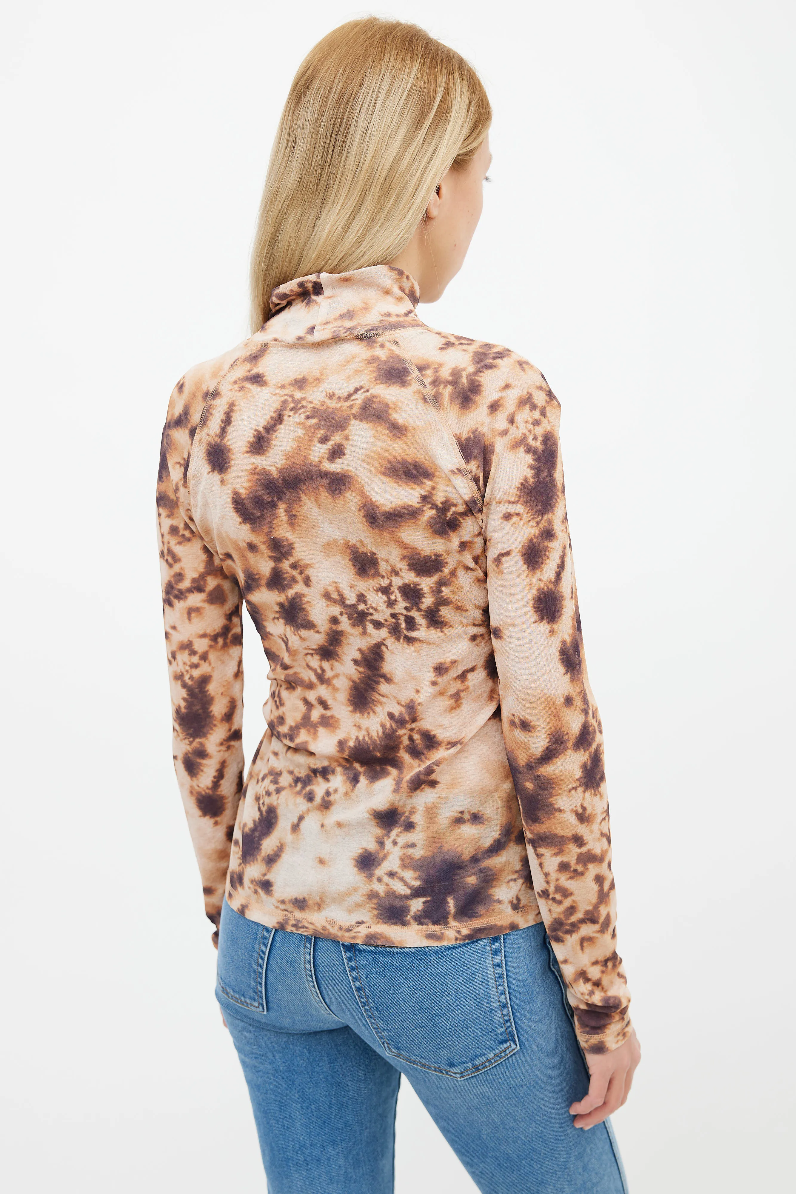 Brown & Purple Tie-dye Mesh Mock-Neck Top