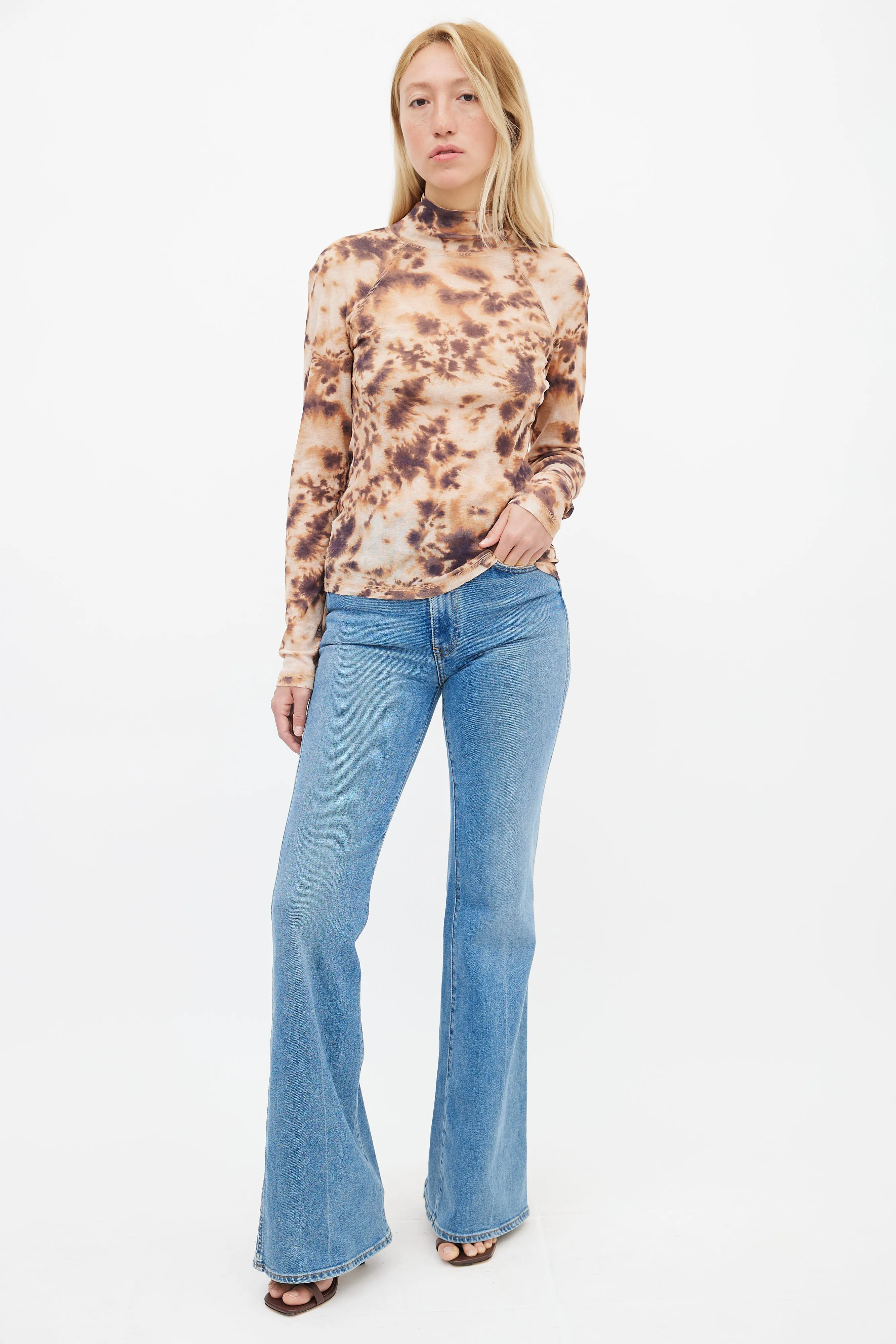 Brown & Purple Tie-dye Mesh Mock-Neck Top
