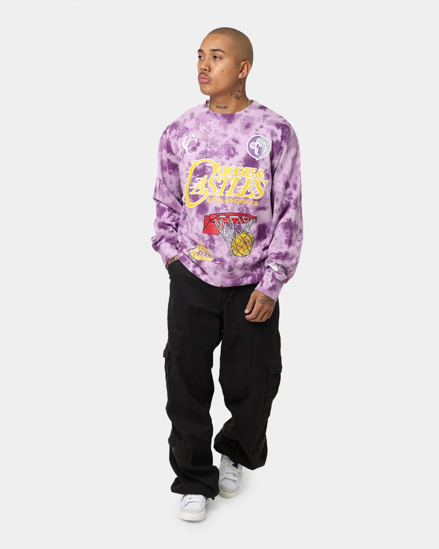 Crooks & Castles Los Angeles Serif Tie Dye Crewneck Purple Tie Dye