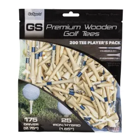 GoSports 2.75" Premium Wooden Golf Tees - 200 Tee Player's Pack with Driver and Iron/Hybrid Tees, Natural