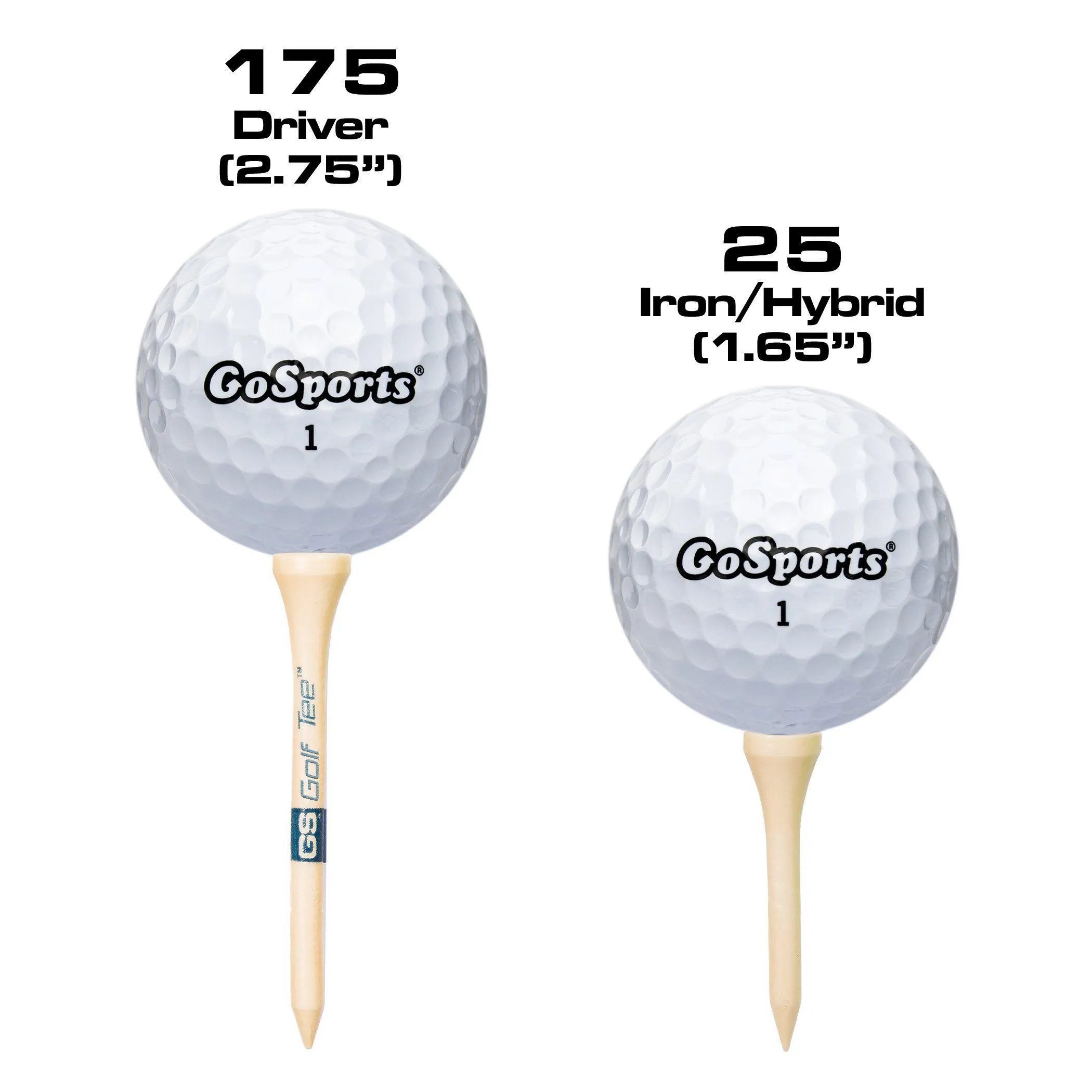 GoSports 2.75" Premium Wooden Golf Tees - 200 Tee Player's Pack with Driver and Iron/Hybrid Tees, Natural