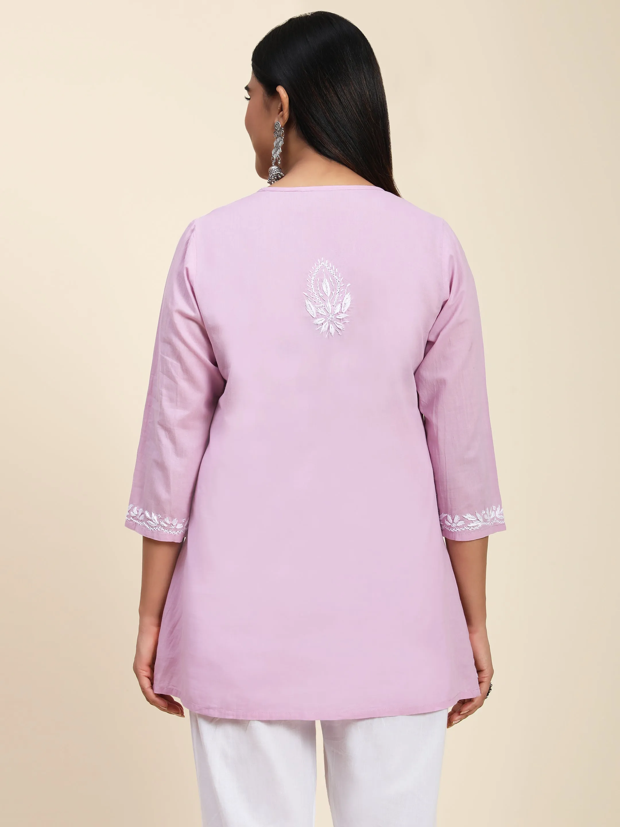 Hand Embroidery Chinakari Short Cotton Tunics-Purple