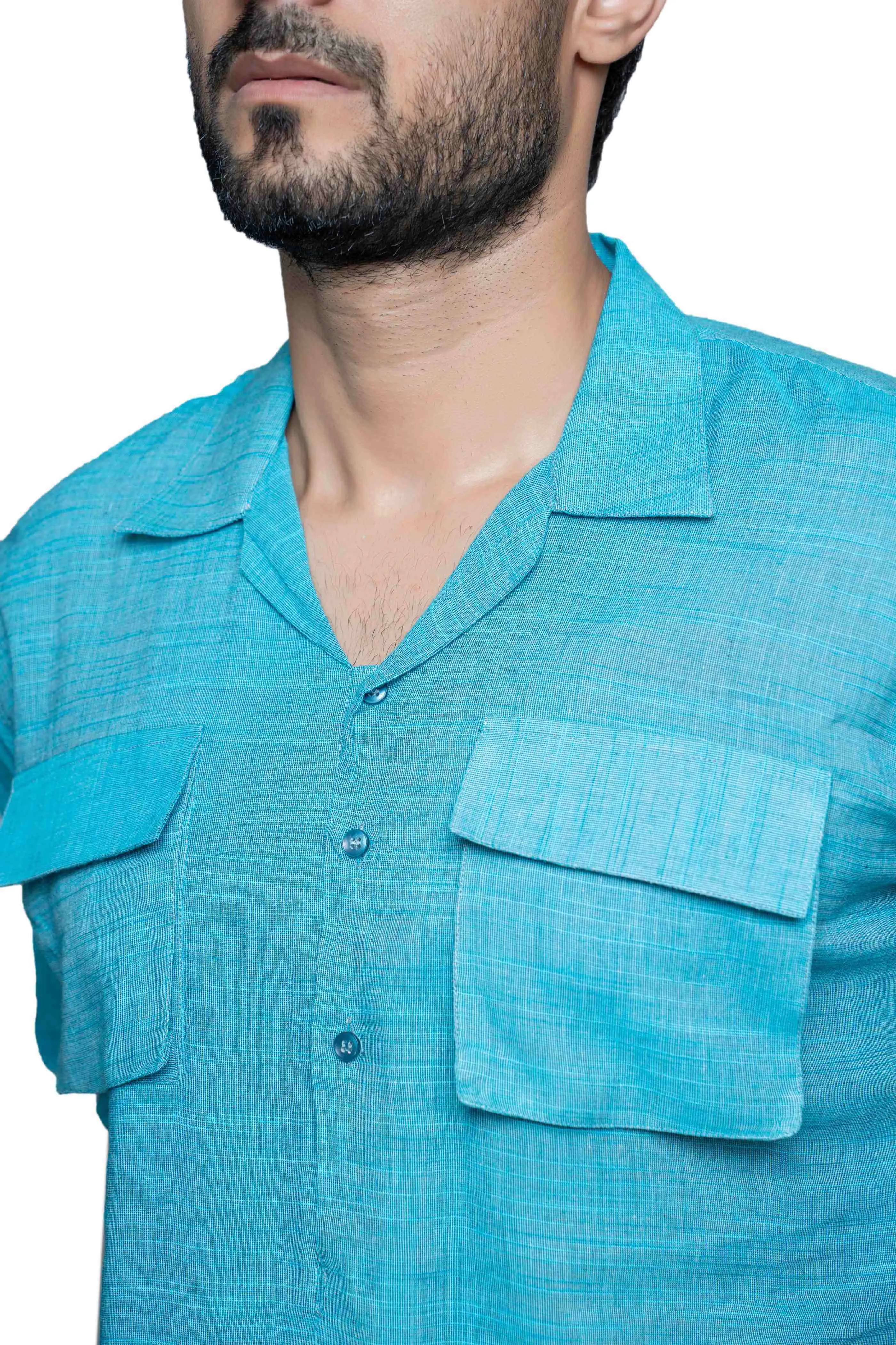 Handwoven Sky Blue Cotton 'Army DX' Kameez Shalwar