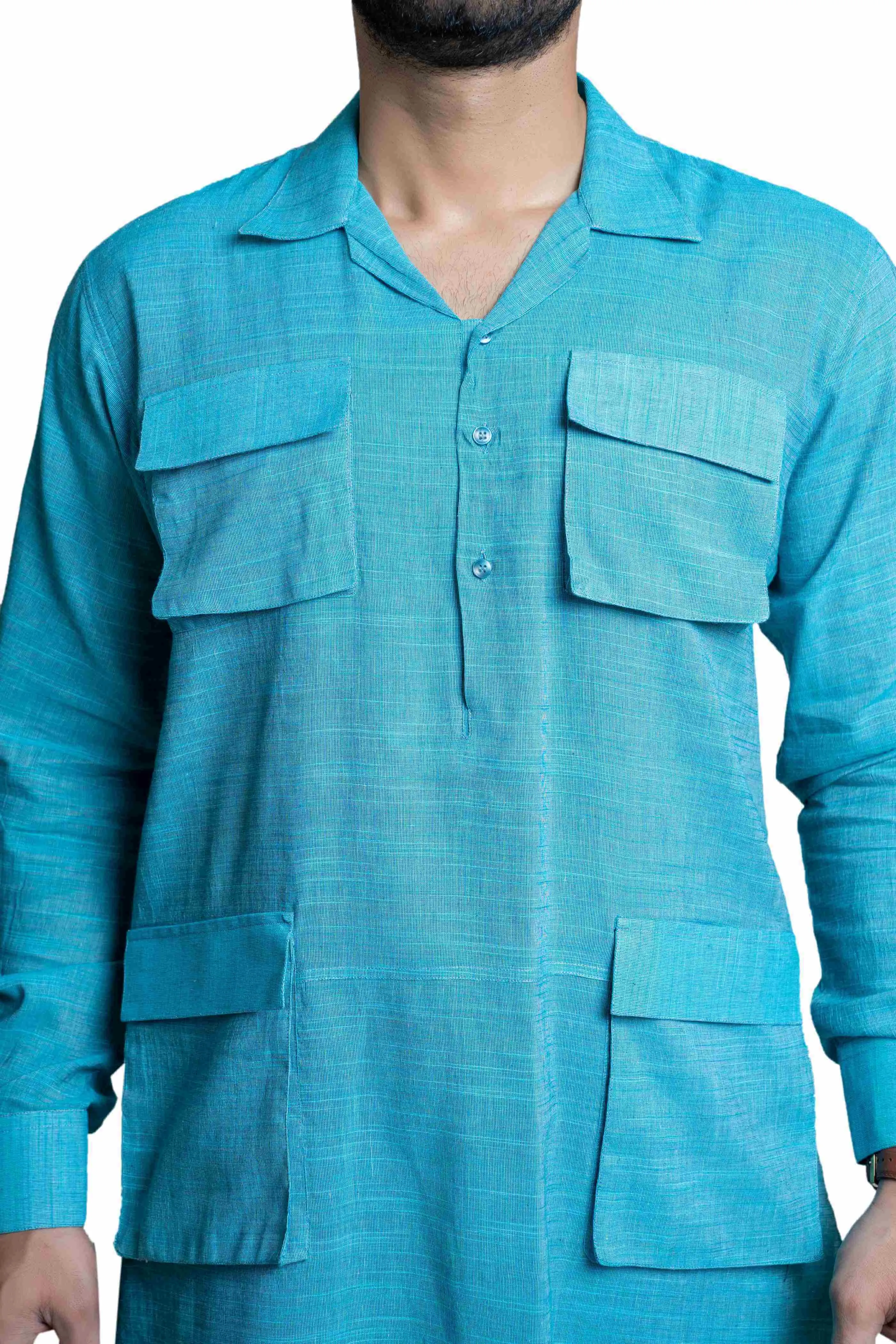 Handwoven Sky Blue Cotton 'Army DX' Kameez Shalwar
