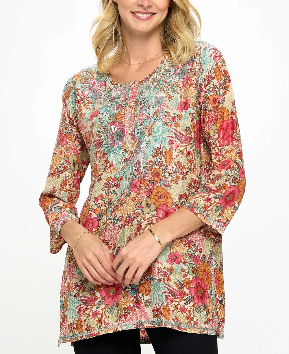 Joyful Floral Gardens Embroidered Tunic