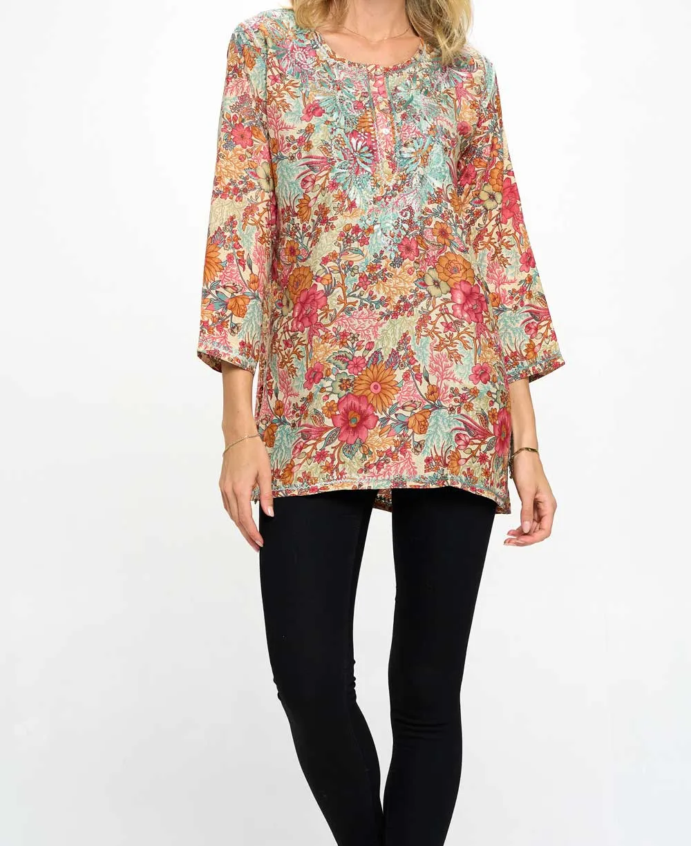 Joyful Floral Gardens Embroidered Tunic