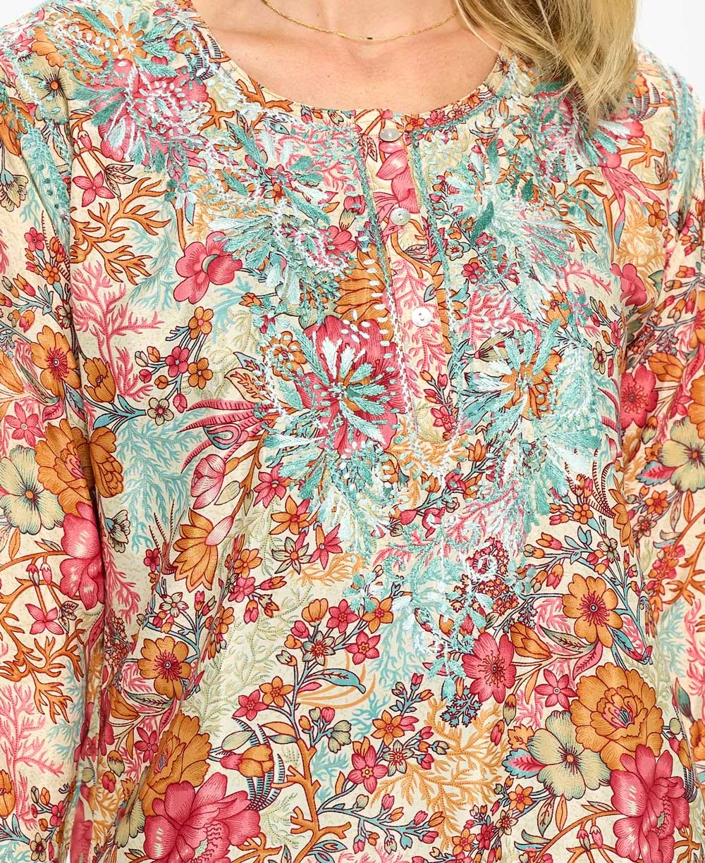 Joyful Floral Gardens Embroidered Tunic