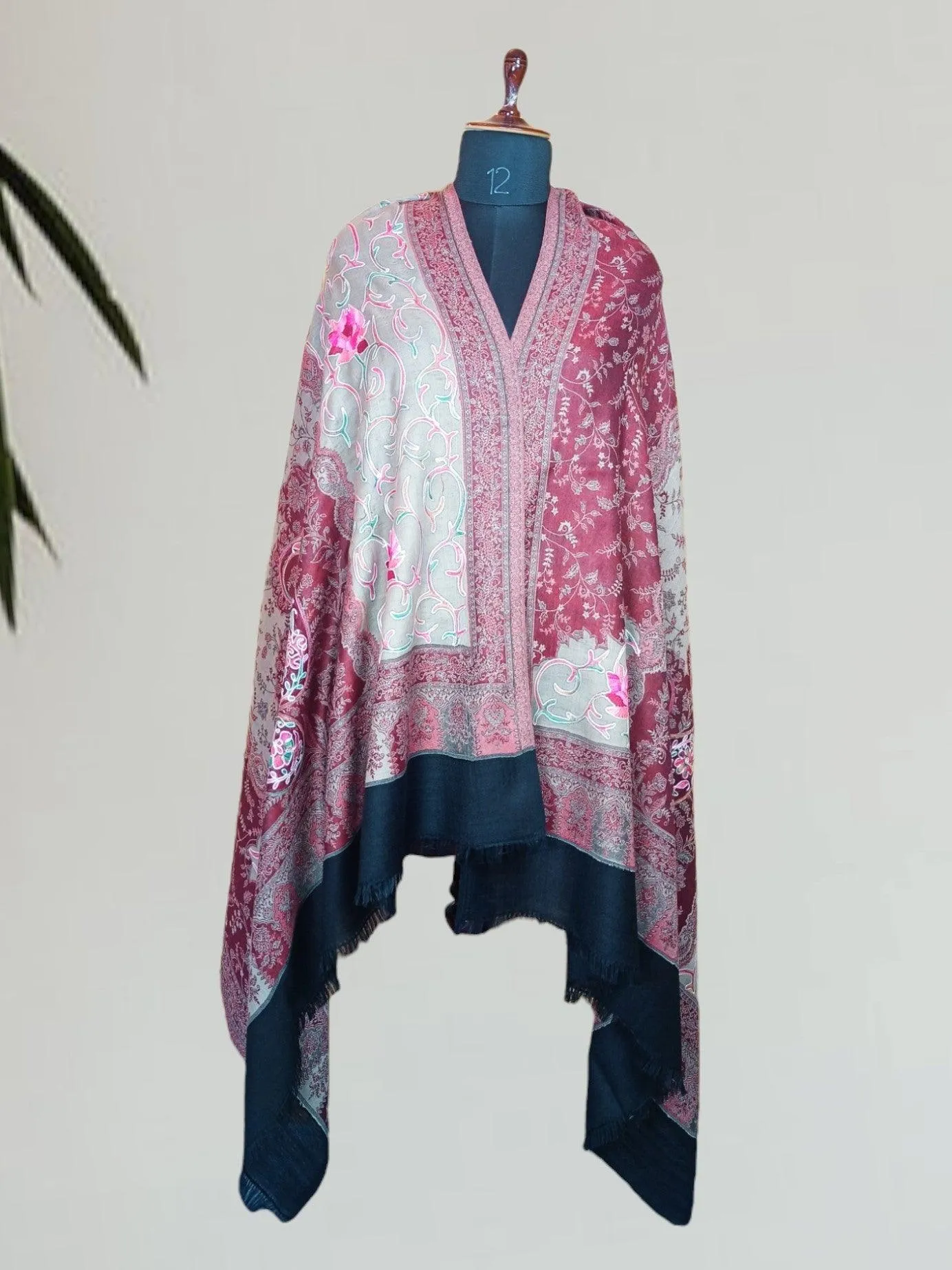 Kashmiri Wool Work Shawl | Multi-Colour | Handwork