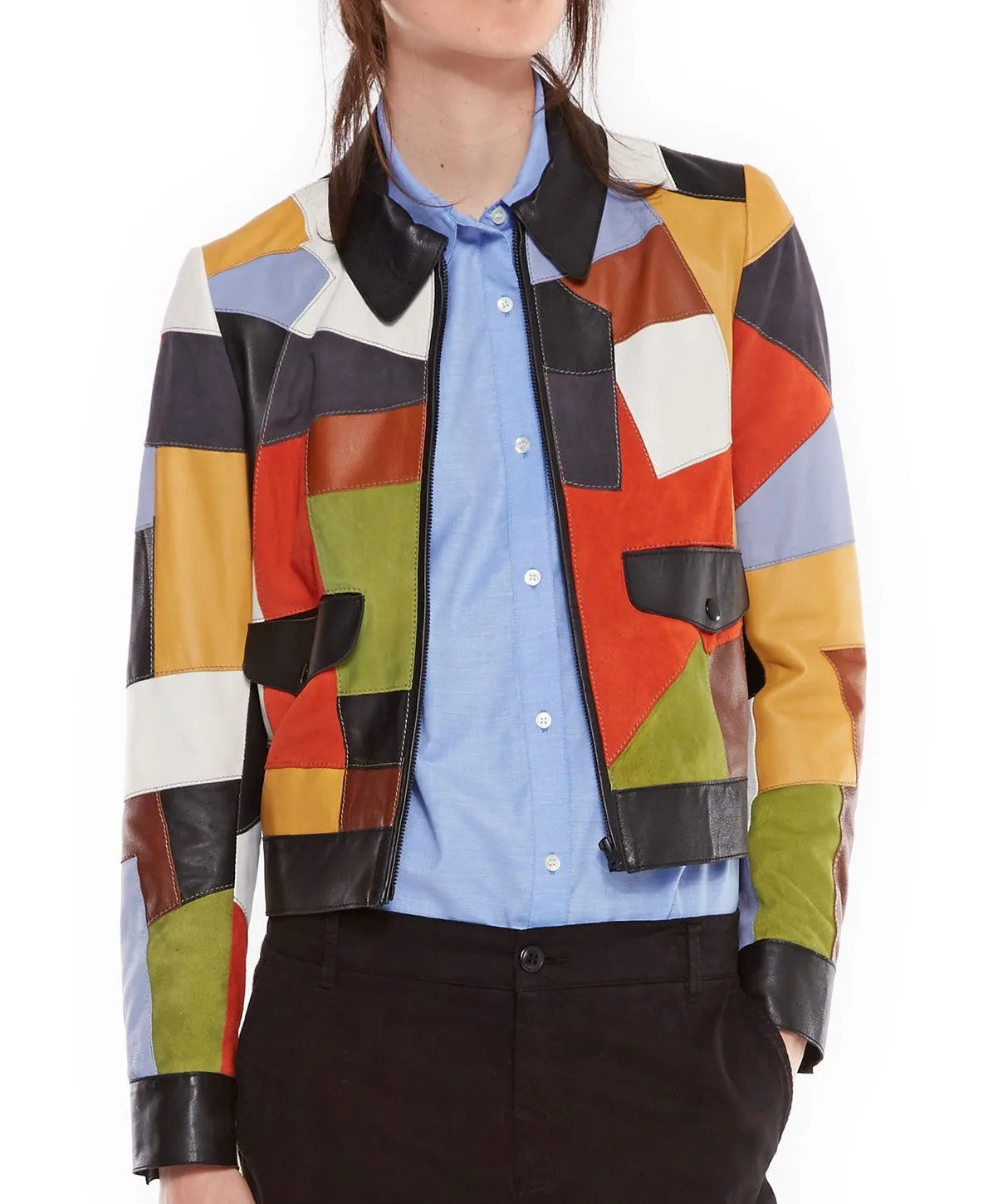 Leather patchwork jacket