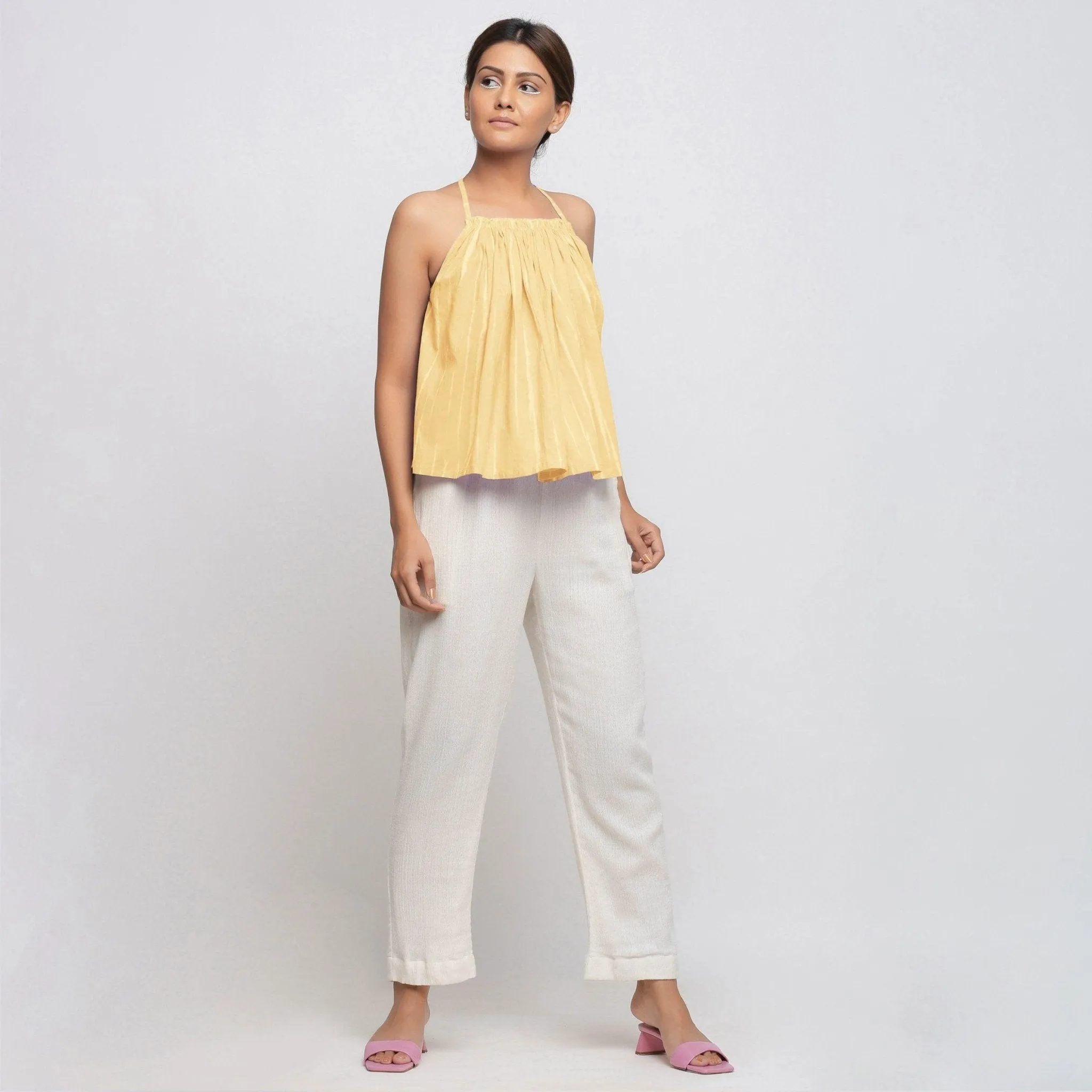 Light Yellow Tie-Dye Strappy Camisole Top