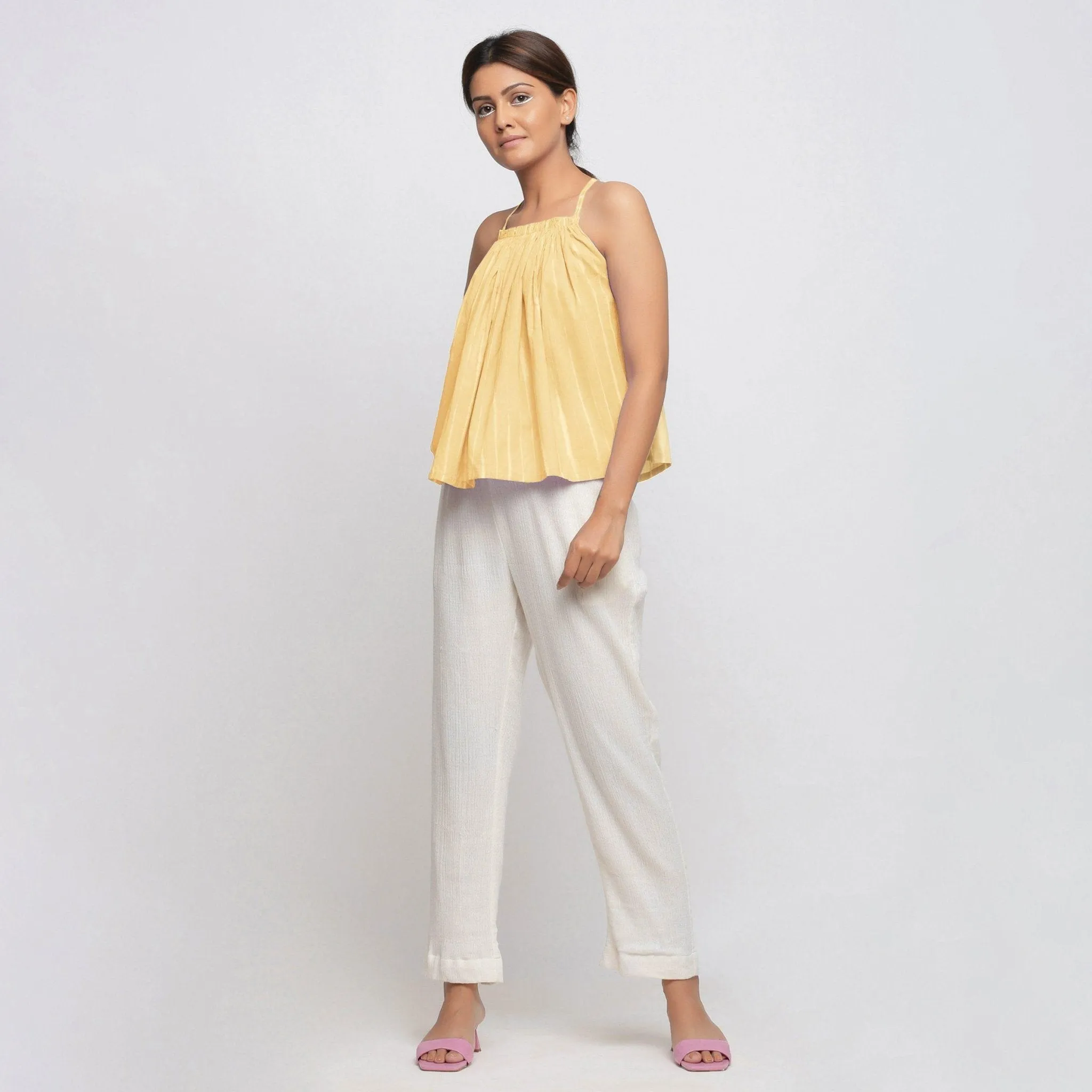 Light Yellow Tie-Dye Strappy Camisole Top