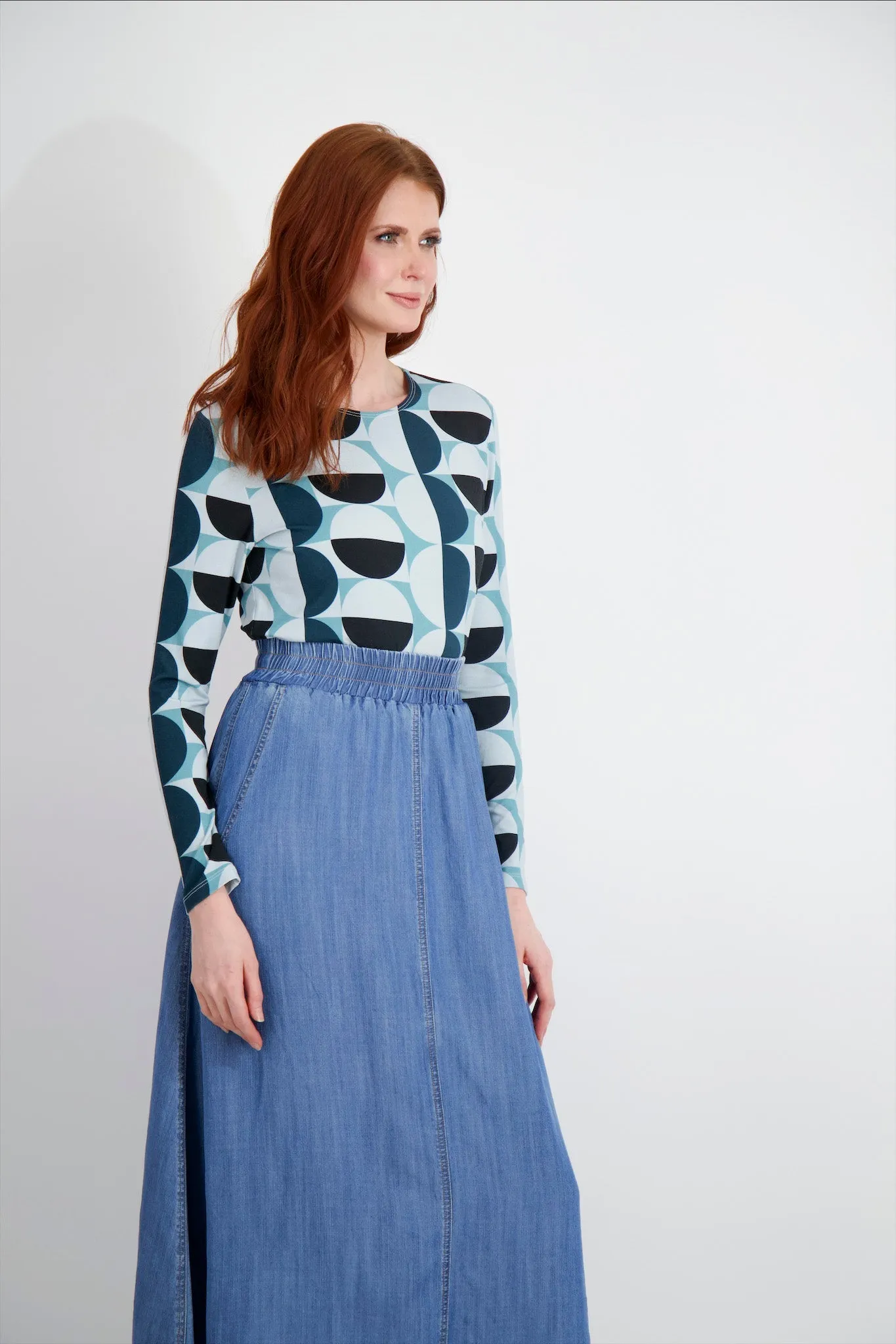 LYOCELL STITCH SKIRT-DENIM