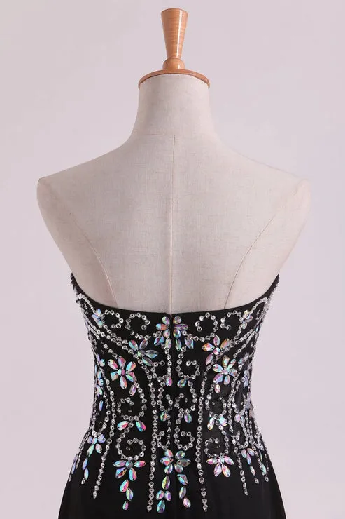 Mermaid Beaded Bodice Chiffon With Slit Party Dresses Sweep Train Off Shoulder Evening Dress