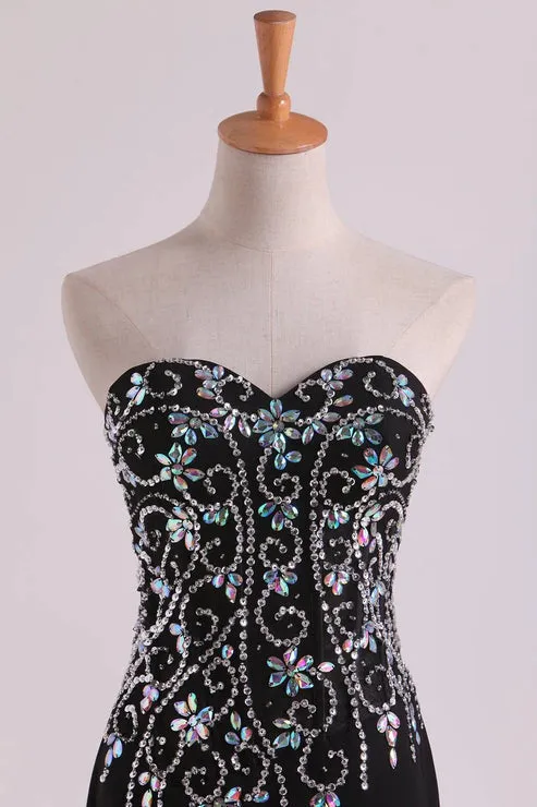 Mermaid Beaded Bodice Chiffon With Slit Party Dresses Sweep Train Off Shoulder Evening Dress