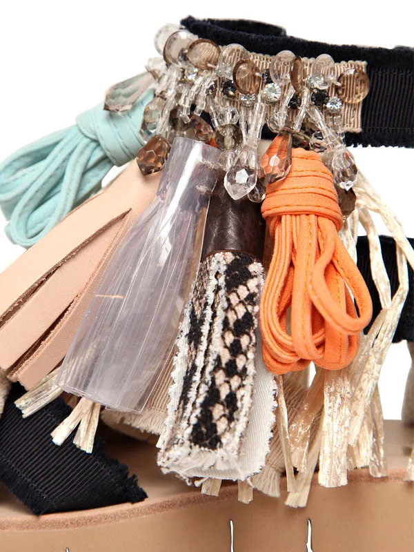 MSGM Fringed Canvas Sandals - Multi