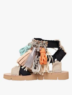 MSGM Fringed Canvas Sandals - Multi