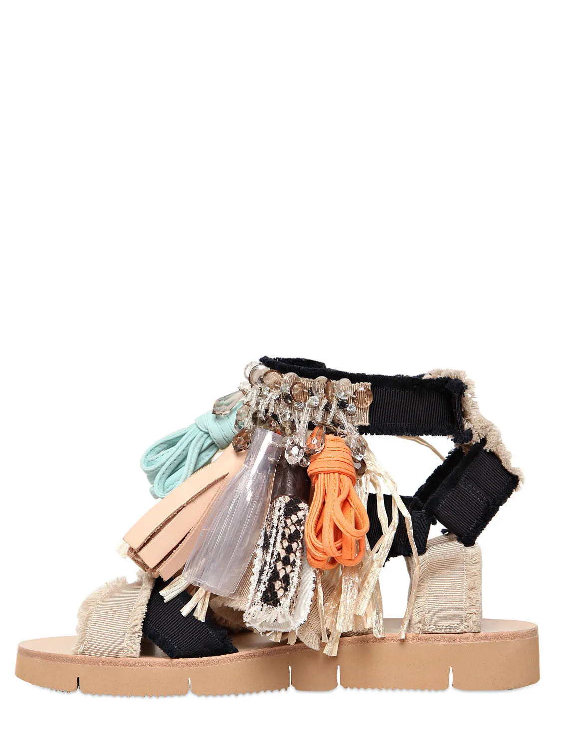MSGM Fringed Canvas Sandals - Multi