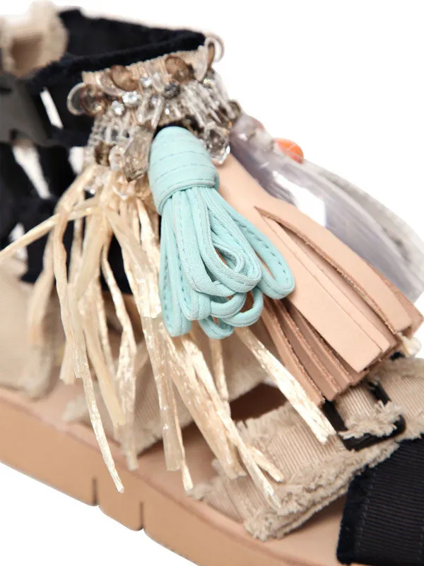 MSGM Fringed Canvas Sandals - Multi