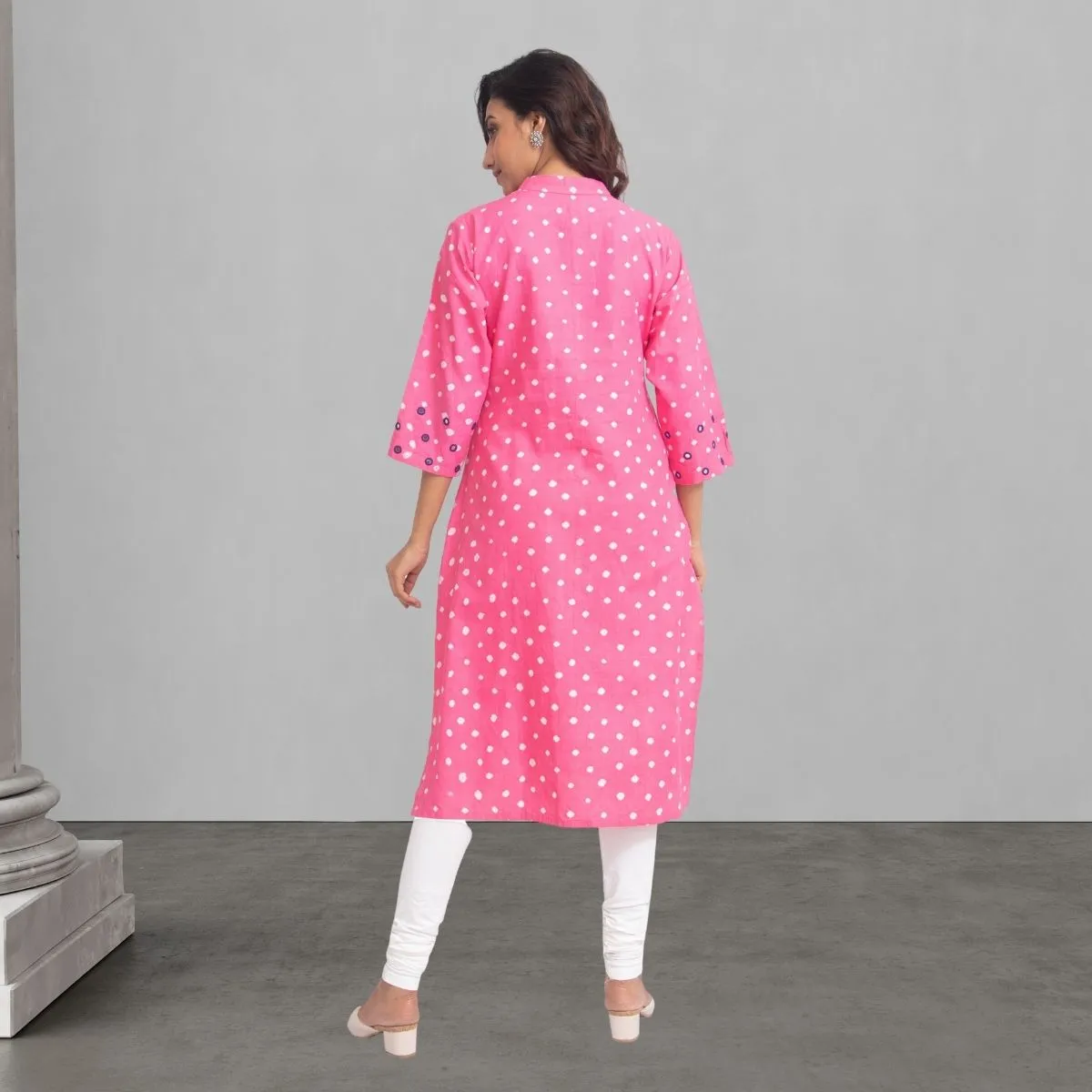Pink Bandhani Kurta For Women | Mirror Work | Smart Office Wear