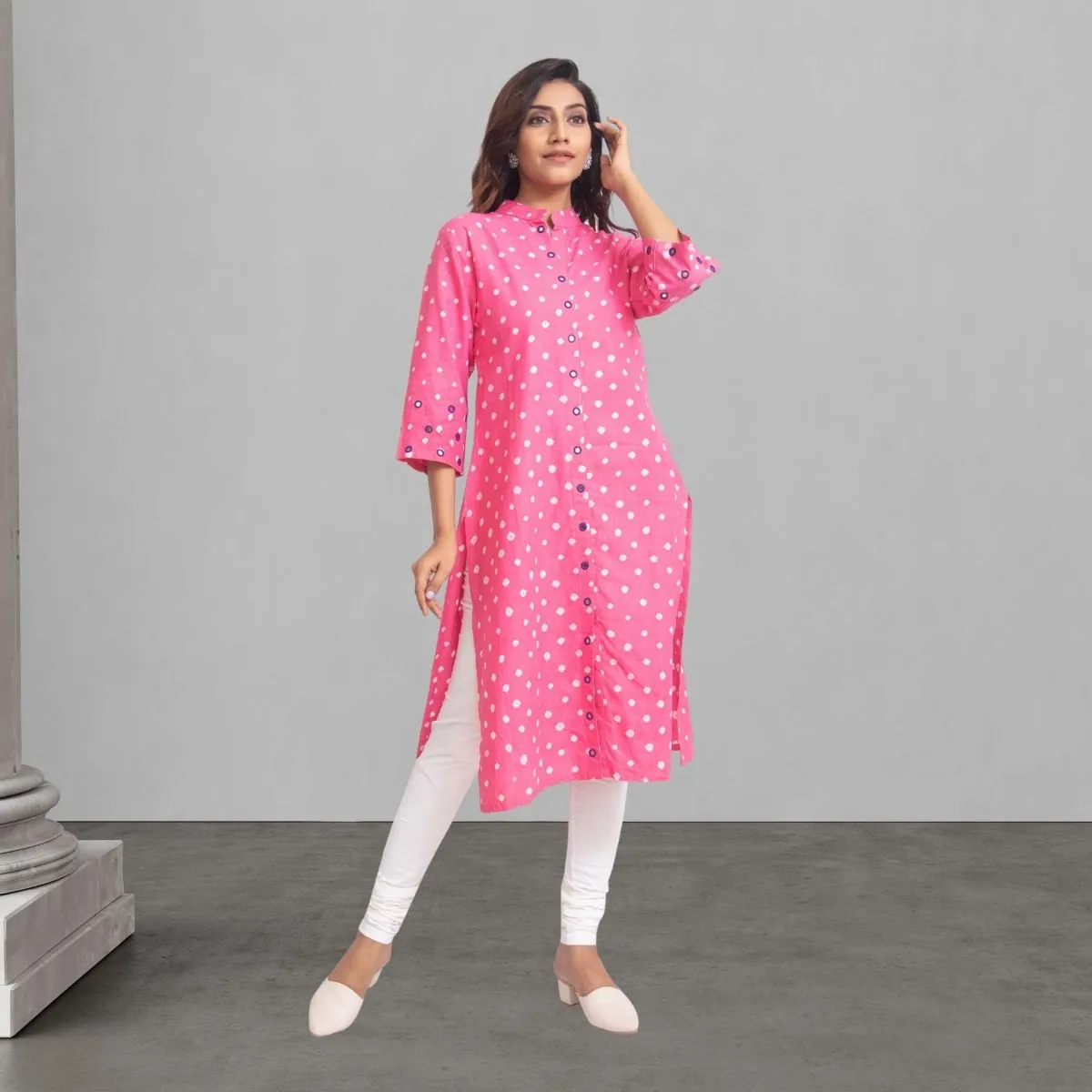 Pink Bandhani Kurta For Women | Mirror Work | Smart Office Wear