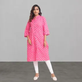 Pink Bandhani Kurta For Women | Mirror Work | Smart Office Wear