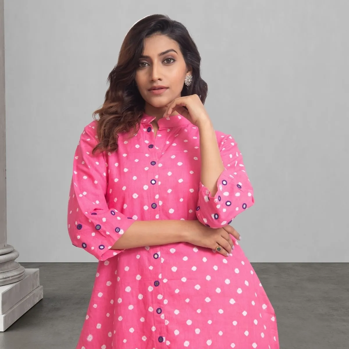 Pink Bandhani Kurta For Women | Mirror Work | Smart Office Wear