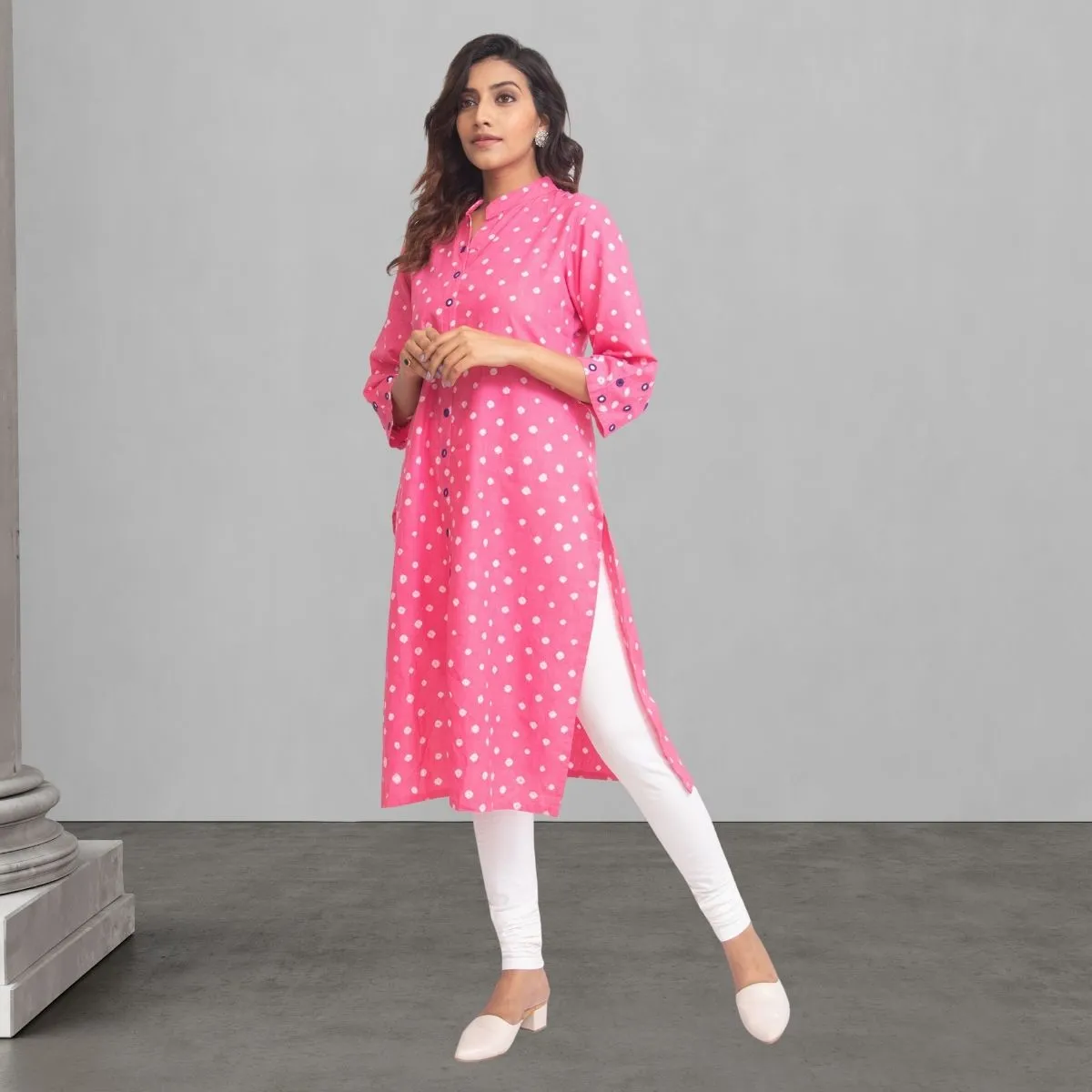 Pink Bandhani Kurta For Women | Mirror Work | Smart Office Wear