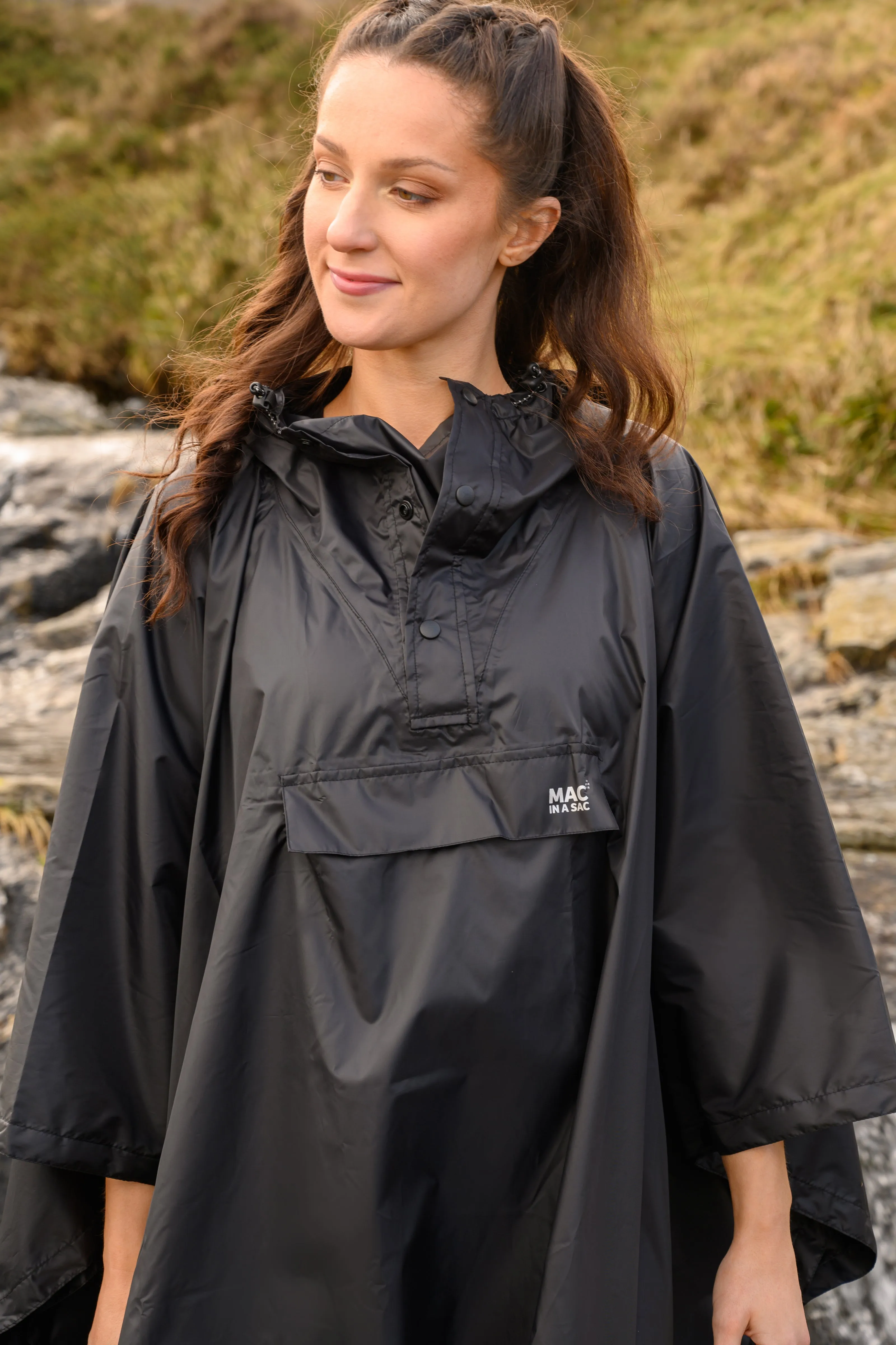 Poncho Packable Waterproof Cape - Black