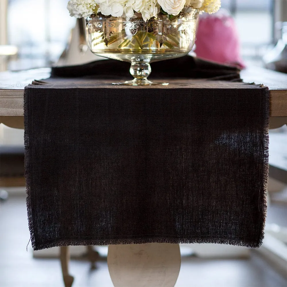 Provence Black Linen Fringed Runner