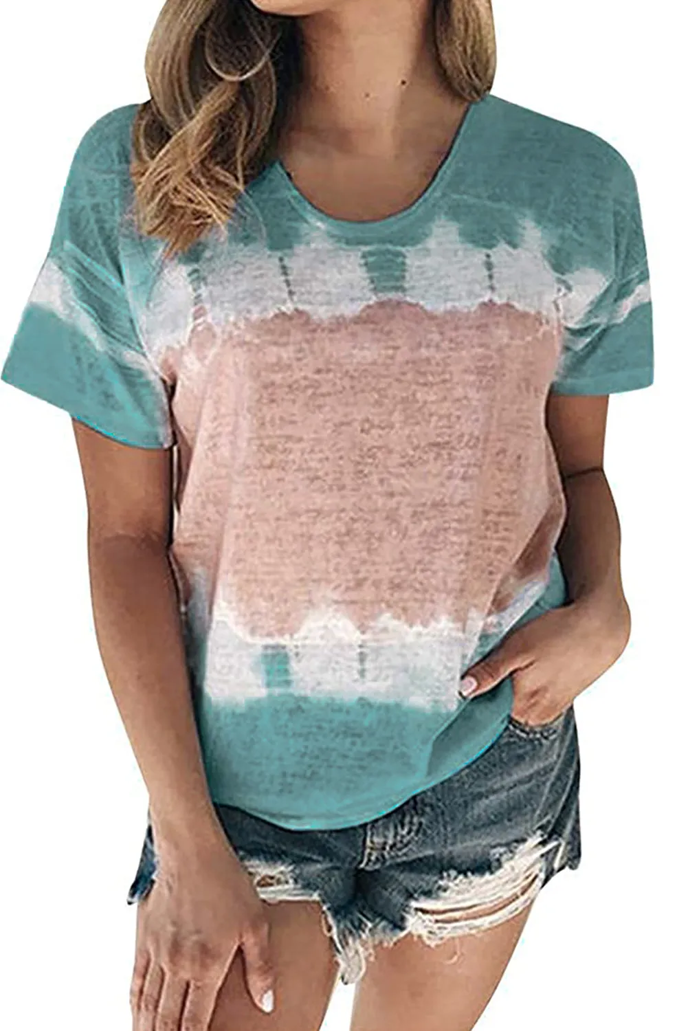 Short Sleeve Tie Dye Shirts Colorblock Tops