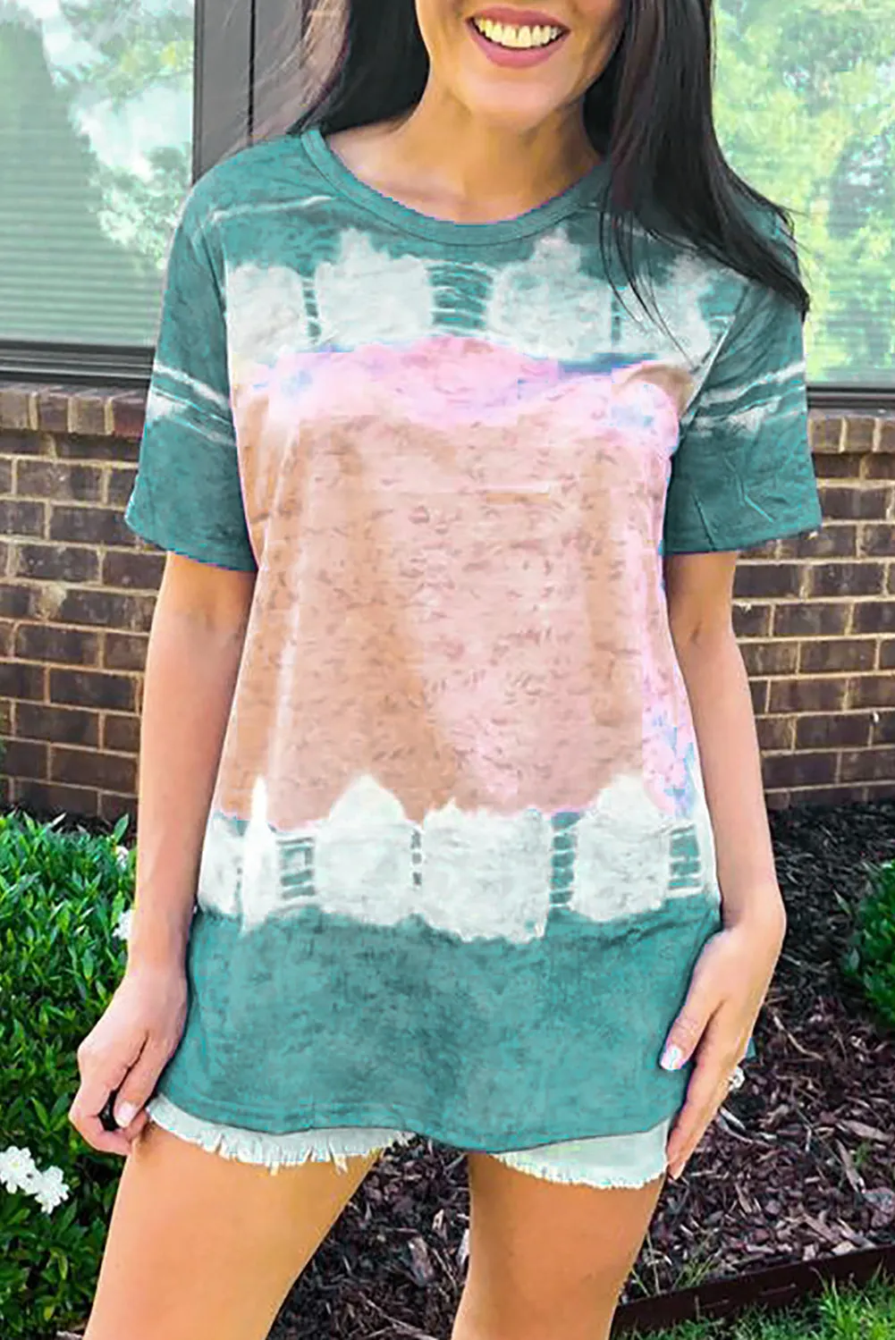 Short Sleeve Tie Dye Shirts Colorblock Tops
