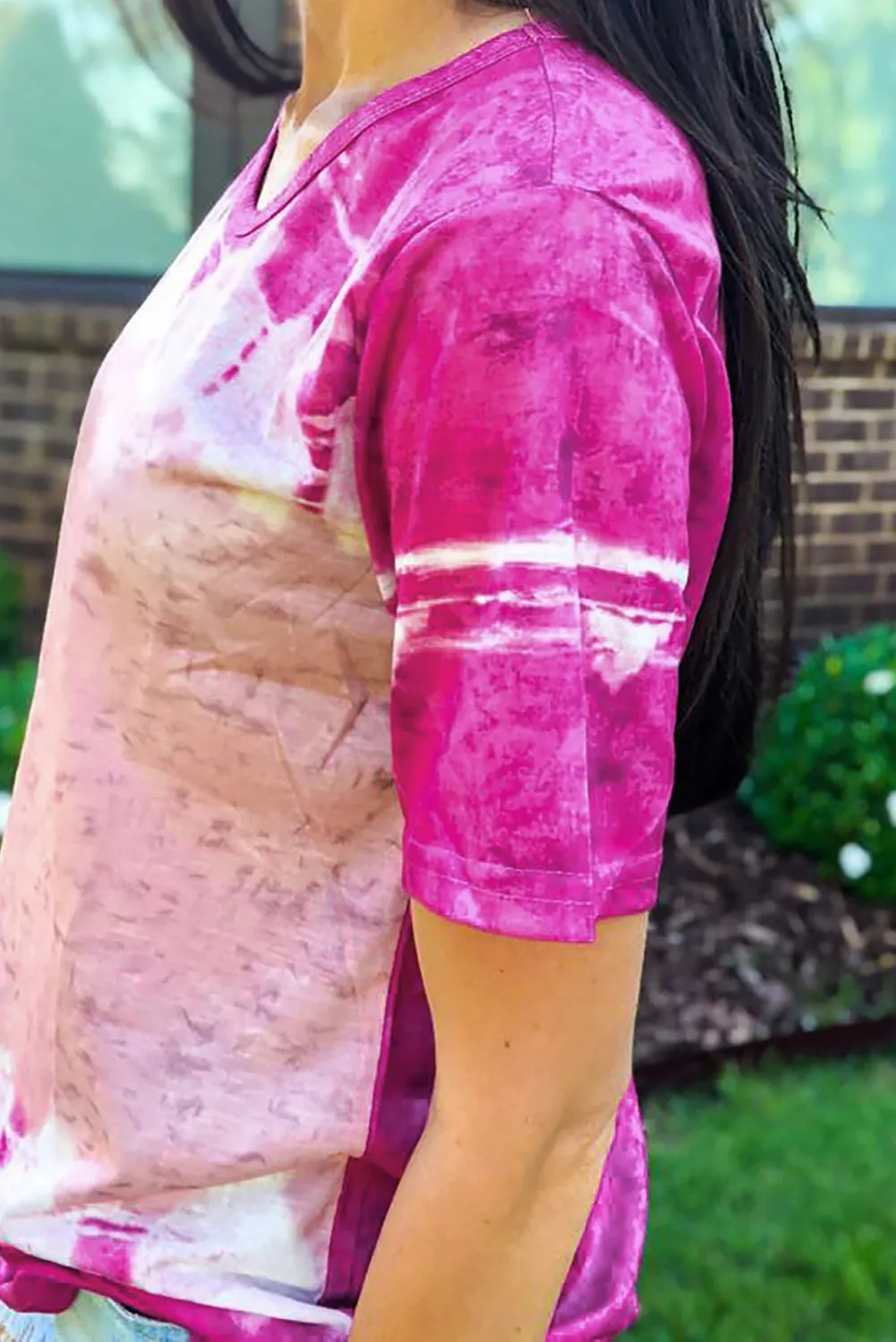 Short Sleeve Tie Dye Shirts Colorblock Tops