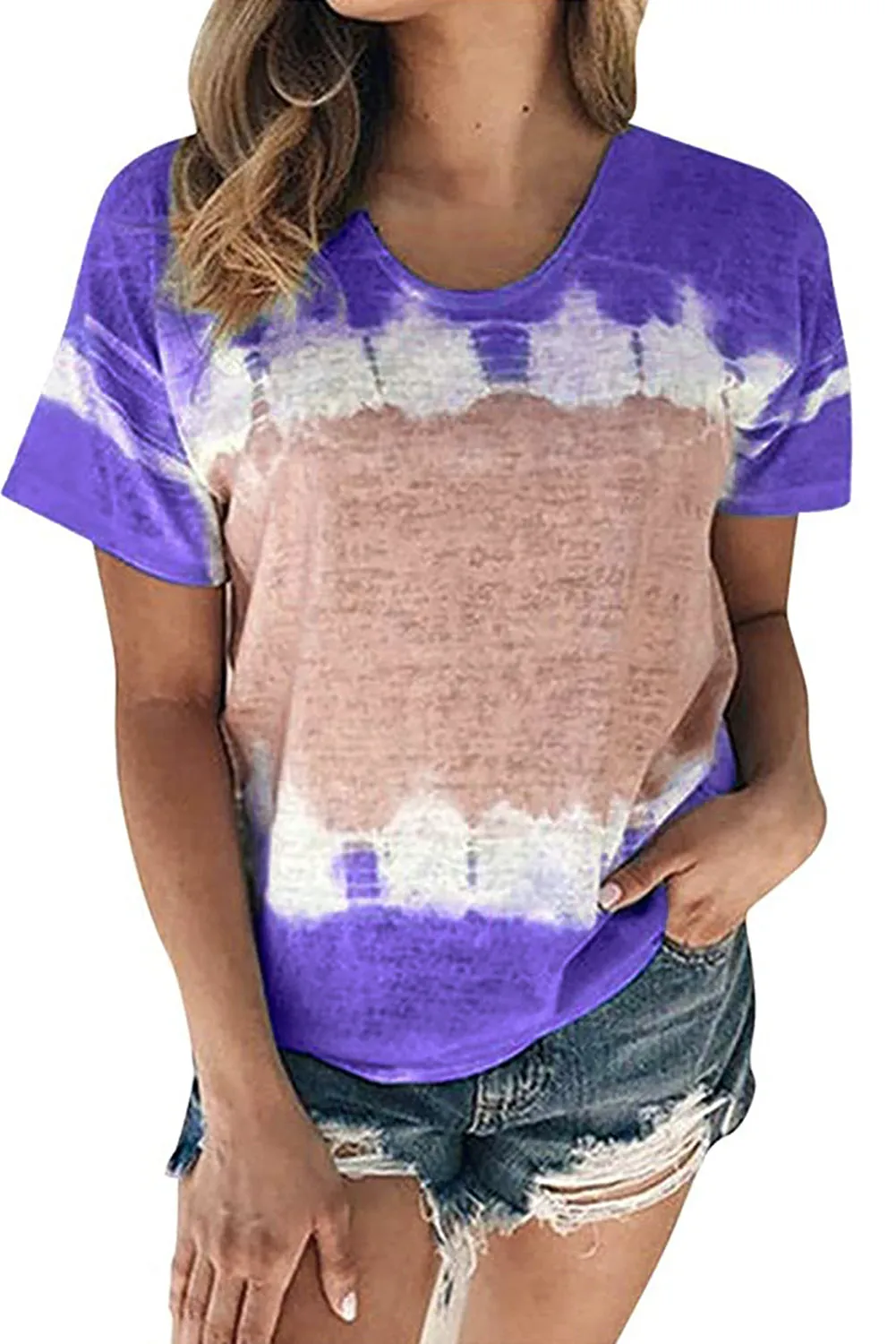 Short Sleeve Tie Dye Shirts Colorblock Tops