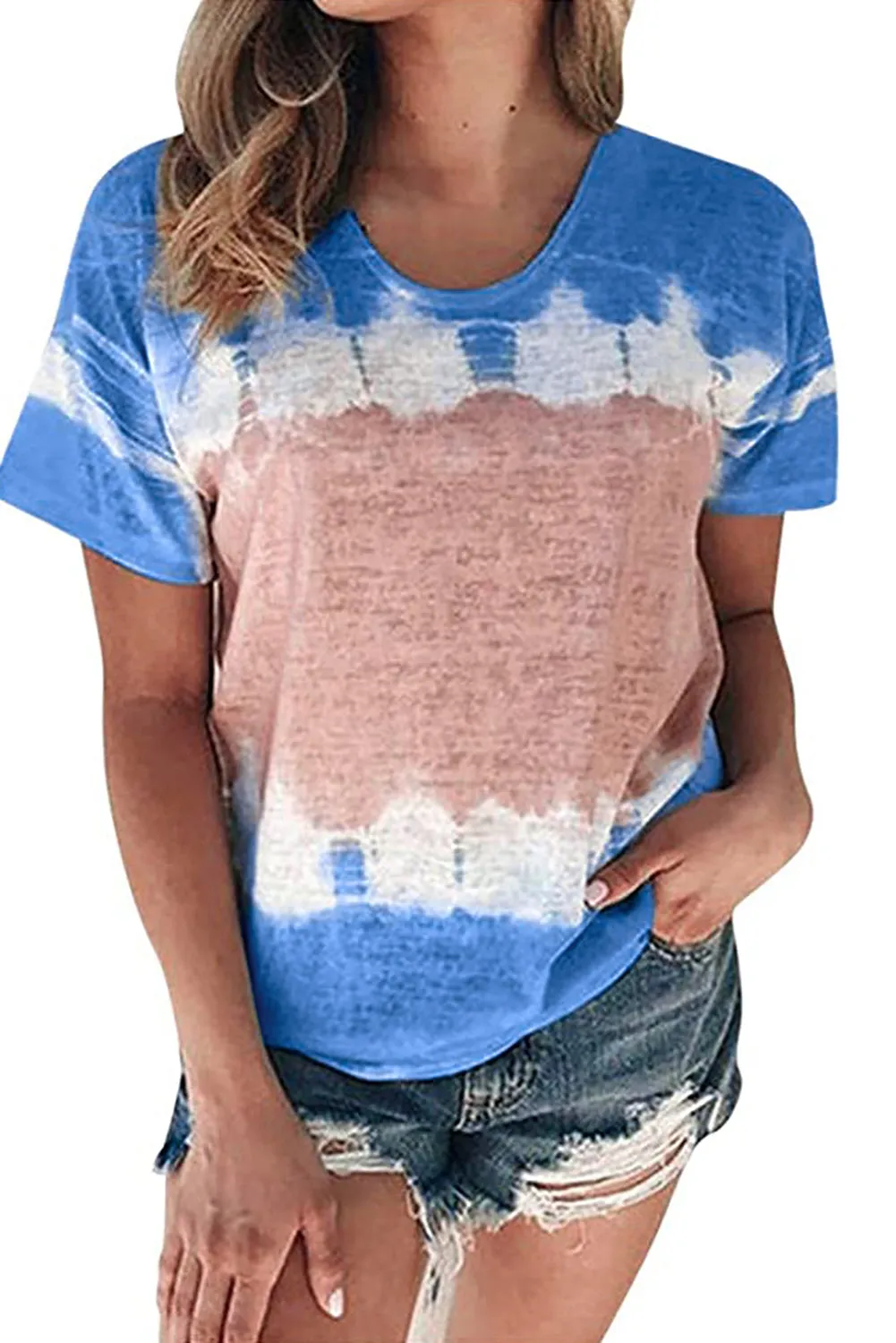 Short Sleeve Tie Dye Shirts Colorblock Tops