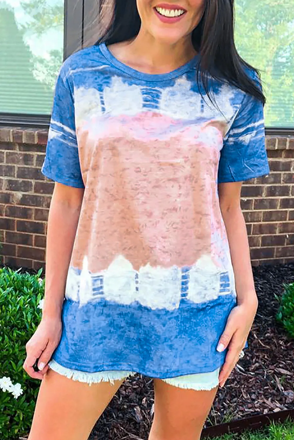 Short Sleeve Tie Dye Shirts Colorblock Tops
