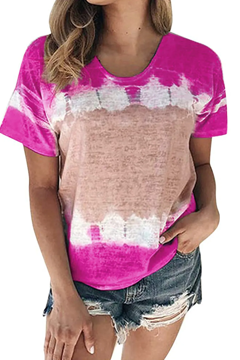 Short Sleeve Tie Dye Shirts Colorblock Tops