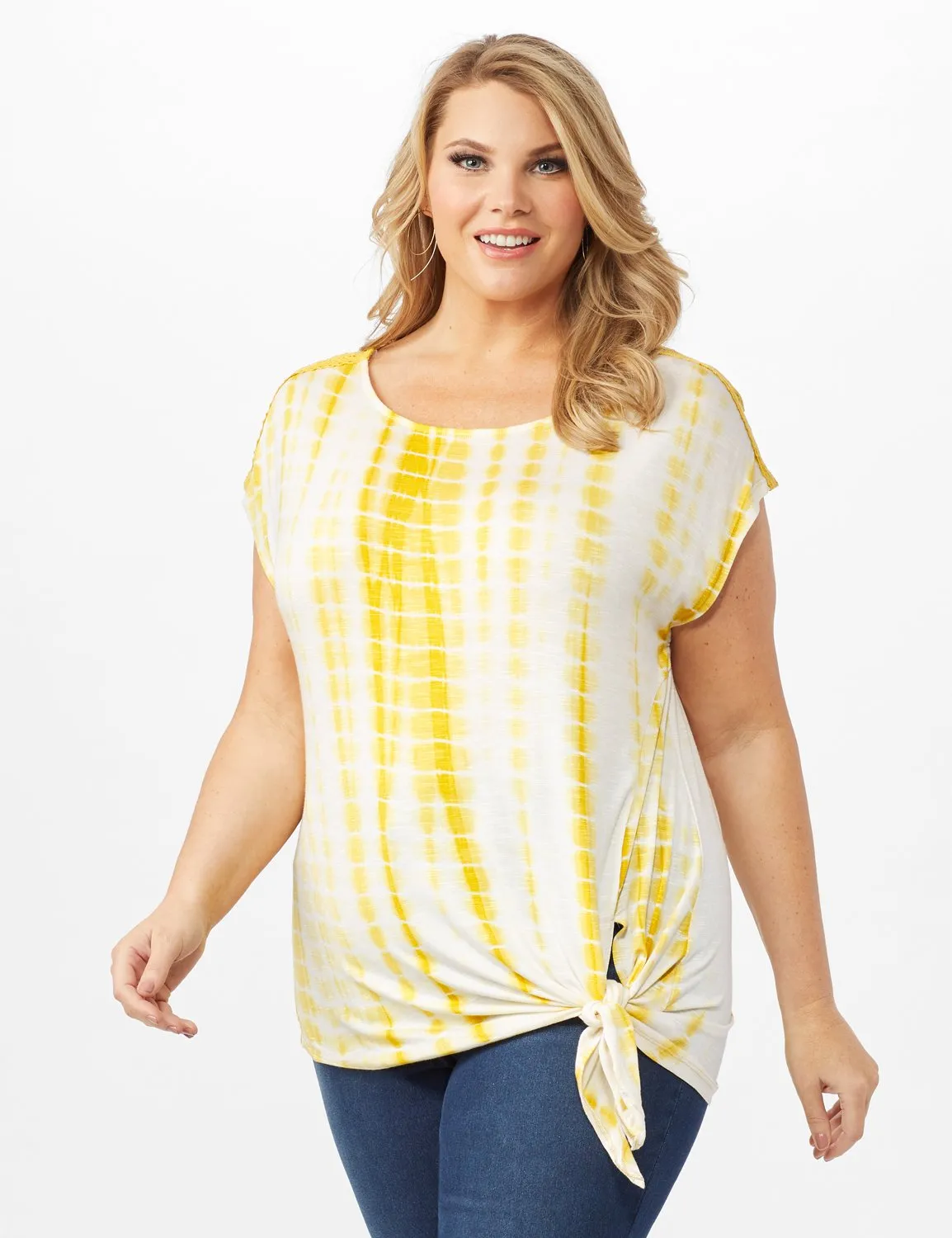 Side Tie Crochet Trim Tie Dye Top